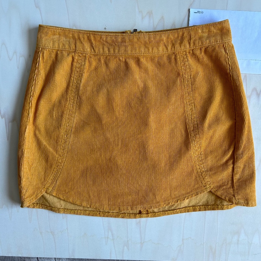 PacSun Yellow Marigold Corduroy Tulip Hem Y2K 90s Mini Skirt Retro 70s Zipper 26